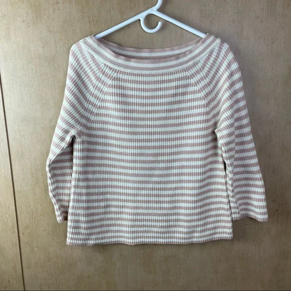 J. Crew Pinky/Beige & Ivory Striped Sweater Size Medium - Picture 1 of 5